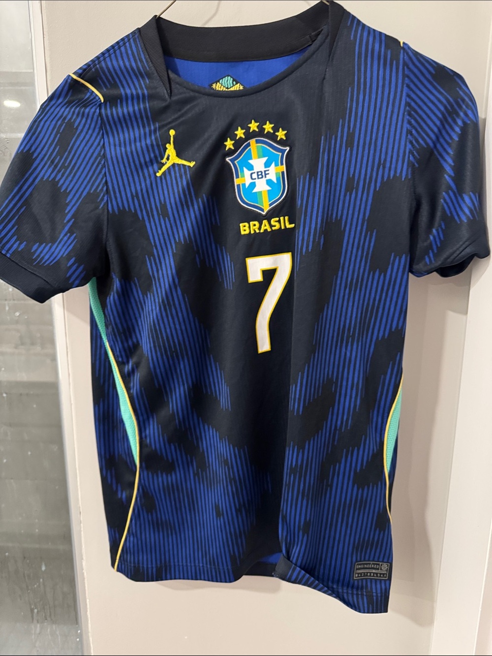 Brazil CBF #7 Away Soccer Jersey in Navy & Royal Blue